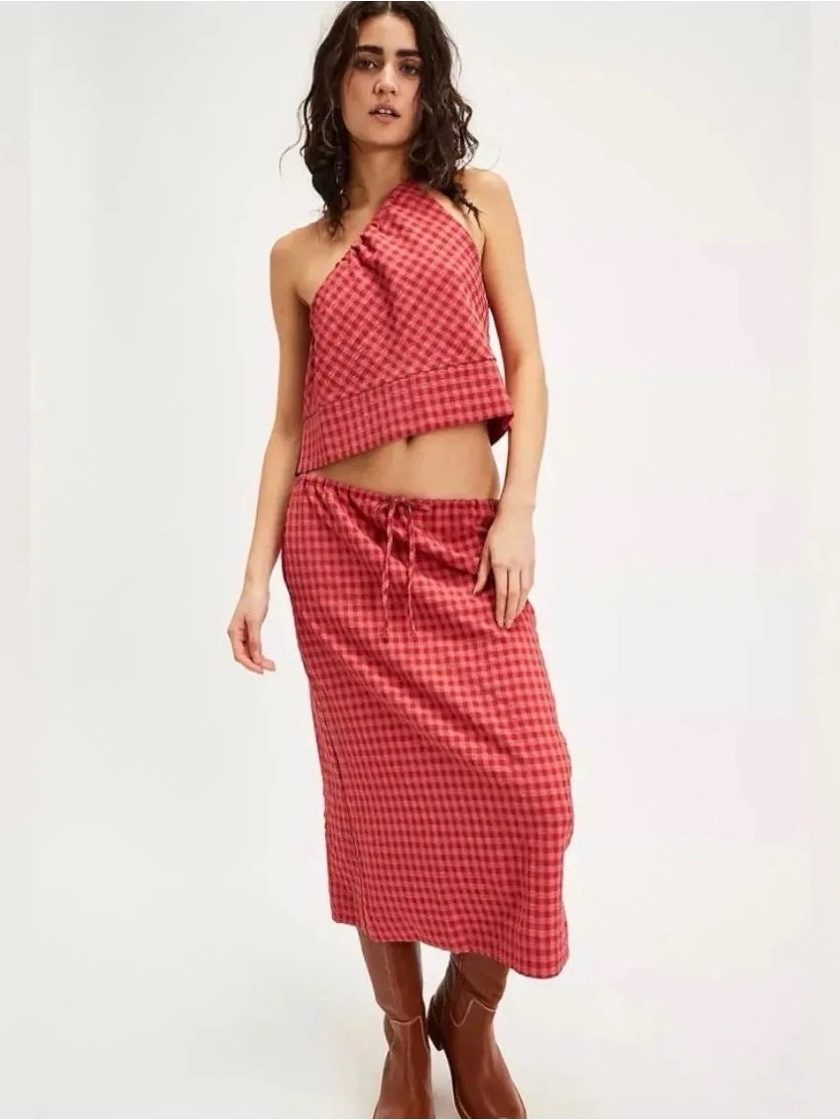New Free People Harper Plaid Skirt Set Size Large